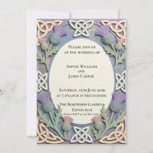 Pastell-Keltische Distel-Tartan-Hochzeitseinladung Einladung