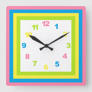 Pastell-Kinderzimmer-Uhr Quadratische Wanduhr