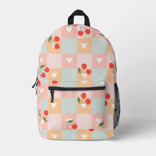Pastell-Kirsch- und Herz-Karo-Muster Bedruckter Rucksack