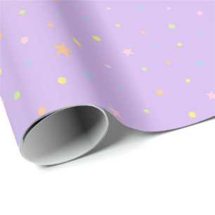 Pastell-Konfetti-Geburtstagsmuster auf Lila Geschenkpapier