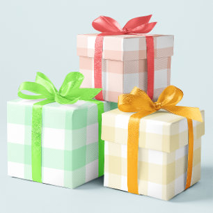 Pastell-Korallen-Gelb und Mint-Ostern Gingham Mult Geschenkpapier Set