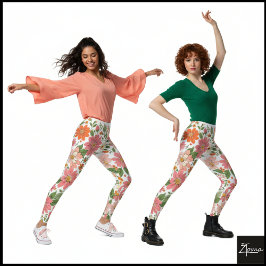 Pastell-Korallen-Retro-Blumen-Daisy-Hintergrund Leggings
