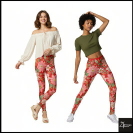 Pastell-Korallen-Retro-Blumen-Daisy-Hintergrund - Leggings