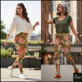 Pastell-Korallen-Retro-Blumen-Daisy-Hintergrund - Leggings