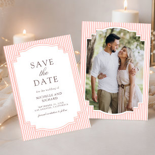 Pastell-Korallenrosa gestreifte Foto-Hochzeit Save The Date