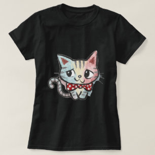 Pastell-Kreide-Kätzchen-Polka-Punkt-Schleifen-Kuns T-Shirt
