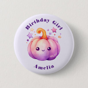 Pastell-Kürbis mit Sternen Süßes Geburtstag-Mädche Button
