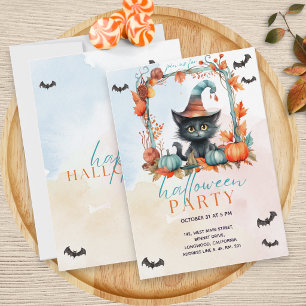 Pastell-Kürbis-Patch-Schwarze-Katze-Halloween-Part Einladung