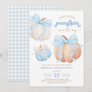 Pastell-Kürbisse Blaue Schleife Junge Baby-Party Einladung