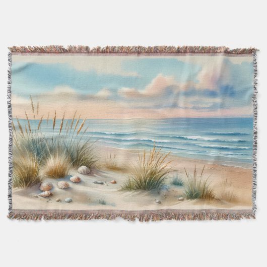 Pastell-Küsten-Dünen-Aquarell Decke (Vorderseite)