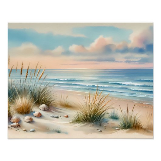 Pastell-Küsten-Dünen-Aquarell Poster (Vorderseite)