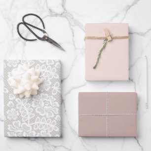 Pastell-Lace-Pink-Beige-Grau Geschenkpapier Set