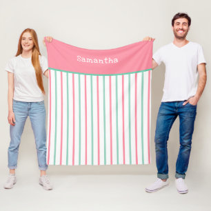 Pastell-Lachs-Rosa-Mintgrün-Streifen Name Fleecedecke