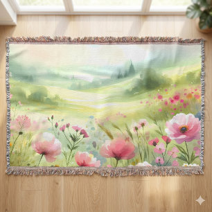 Pastell-Landschaft einer Wildblumenwiese Decke