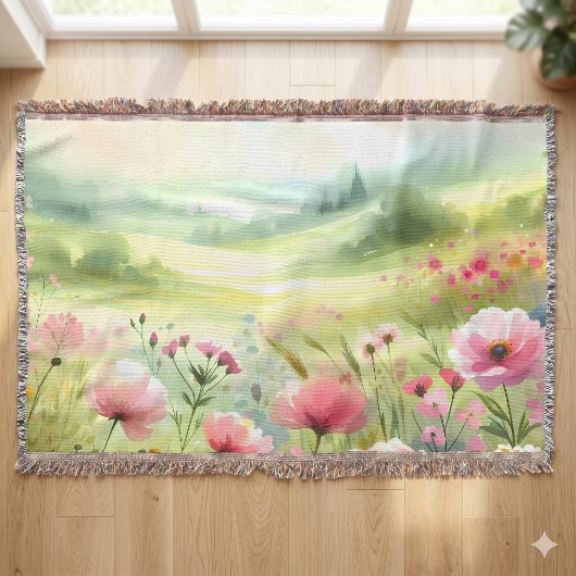 Pastell-Landschaft einer Wildblumenwiese Decke