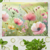 Pastell-Landschaft einer Wildblumenwiese Geschirrtuch (Gefaltet)