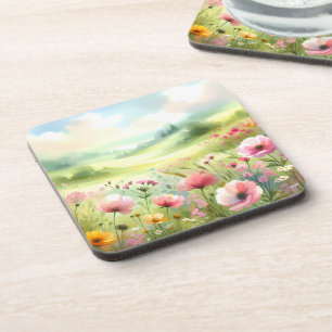 Pastell-Landschaft einer Wildblumenwiese Getränkeuntersetzer