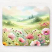 Pastell-Landschaft einer Wildblumenwiese Mousepad (Vorne)