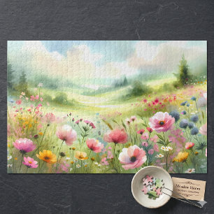 Pastell-Landschaft einer Wildblumenwiese Puzzle