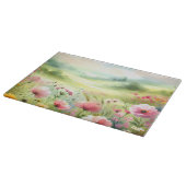 Pastell-Landschaft einer Wildblumenwiese Schneidebrett (Ecke)