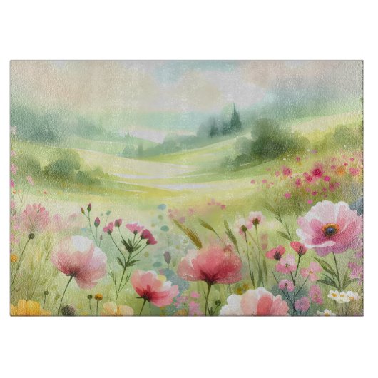 Pastell-Landschaft einer Wildblumenwiese Schneidebrett (Vorderseite)