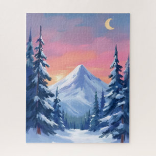 Pastell-Landschaft mit Winterberg in Aquarell Puzzle