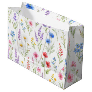 Pastell-Lavendel-Blau-Lachs-Rosa-Wildblumen Große Geschenktüte
