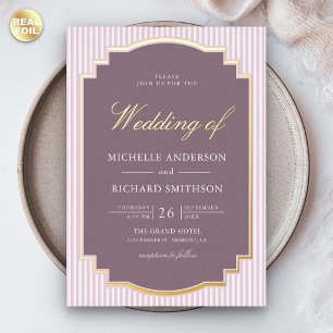 Pastell-Lavendel-gestreifte Foto-Hochzeit Gold Folieneinladung