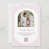 Pastell-Lavendel-gestreifte Hochzeit mit QR-Code-F Einladung (Rückseite)