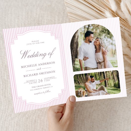 Pastell-Lavendel-gestreifte Hochzeit mit QR-Code-F Einladung