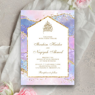 Pastell-Lavendel-Gold-Marmor-Bogen-Muslimische-Hoc Einladung