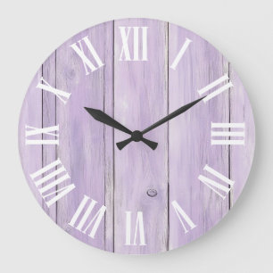 Pastell-Lavendel-Holzmaserung-fette-römische-Ziffe Große Wanduhr