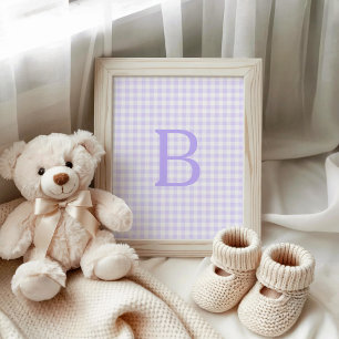 Pastell-Lavendel und Weiß Gingham-Monogramm Poster