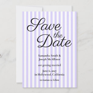 Pastell-Lavendel und weiße Streifen Save The Date