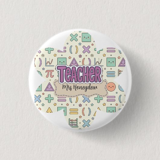 Pastell-Lehrer-Dankbarkeits-Mathematik-Muster  Button (Vorderseite)