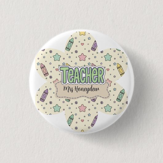 Pastell-Lehrer-Dankeschön-Wachsstift-Muster Button (Vorderseite)