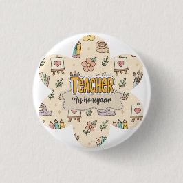 Pastell-Lehrer-Schulbedarf-Muster Button