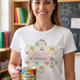 Pastell-Lehrer-Schule-Mathe-Formen-Muster T-Shirt