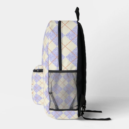 Pastell Lila auf gelben Diamanten Raute Muster Bedruckter Rucksack (Rechts)