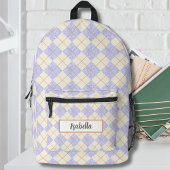 Pastell Lila auf gelben Diamanten Raute Muster Bedruckter Rucksack