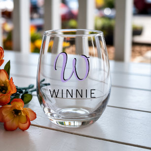 Pastell-Lila Eleganter Anfangsbuchstabe Schwarz Na Weinglas Ohne Stiel
