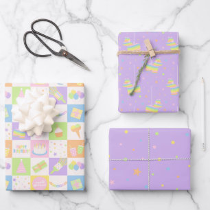 Pastell Lila Geburtstagsmuster Set Geschenkpapier Set