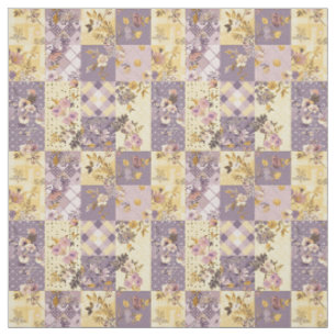 Pastell-Lila-Gelbes Patchwork-Vintage-Cottagecore Stoff