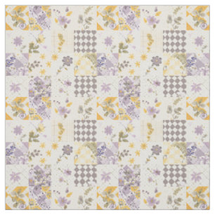 Pastell-Lila-Gelbes Patchwork-Vintage-Cottagecore Stoff
