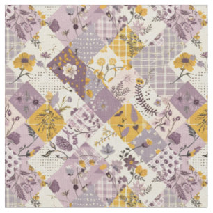 Pastell-Lila-Gelbes Patchwork-Vintage-Cottagecore Stoff