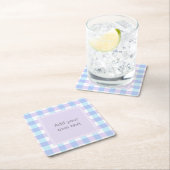 Pastell-Lila Gingham Benutzerdefinierter Text Rechteckiger Pappuntersetzer (Vor Ort)