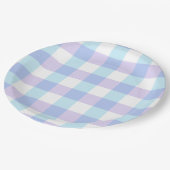 Pastell-Lila-Gingham Pappteller (Schrägansicht)