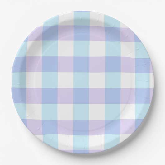 Pastell-Lila-Gingham Pappteller (Vorderseite)