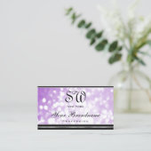 Pastell Lila Glitzer Monogram Black Silver Lilac Visitenkarte (Stehend Vorderseite)