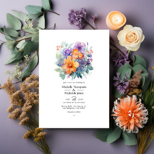 Pastell-Lila, Orange und Mint Blumenhochzeit Einladung